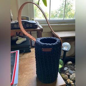 Merrily Woven Handmade Wine Tote w/ Leather Handle
